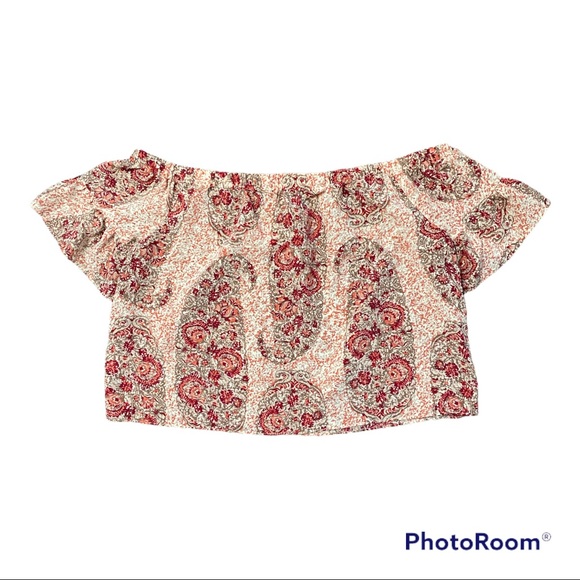 Madewell Top Boho Silk Blouse Floral Paisley Off Shoulder Large Summer Fall - Picture 4 of 6